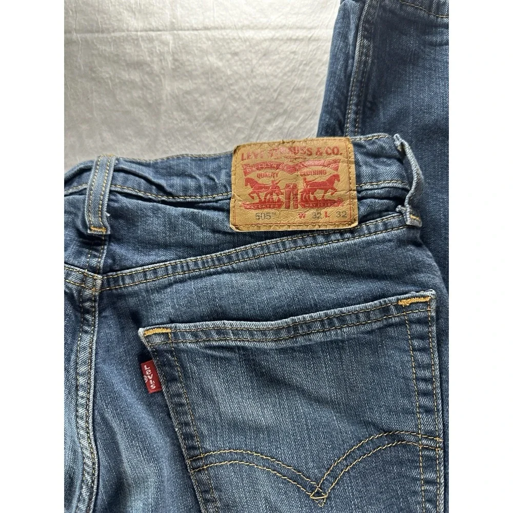 Levis 505‎ Mens 32x32 Jeans Regular Fit Straight Leg Relaxed Dark Wash Denim